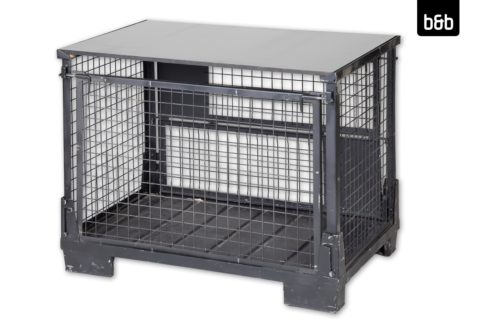 Theke / Buffet Gitterbox mit schwarzer Tischplatte