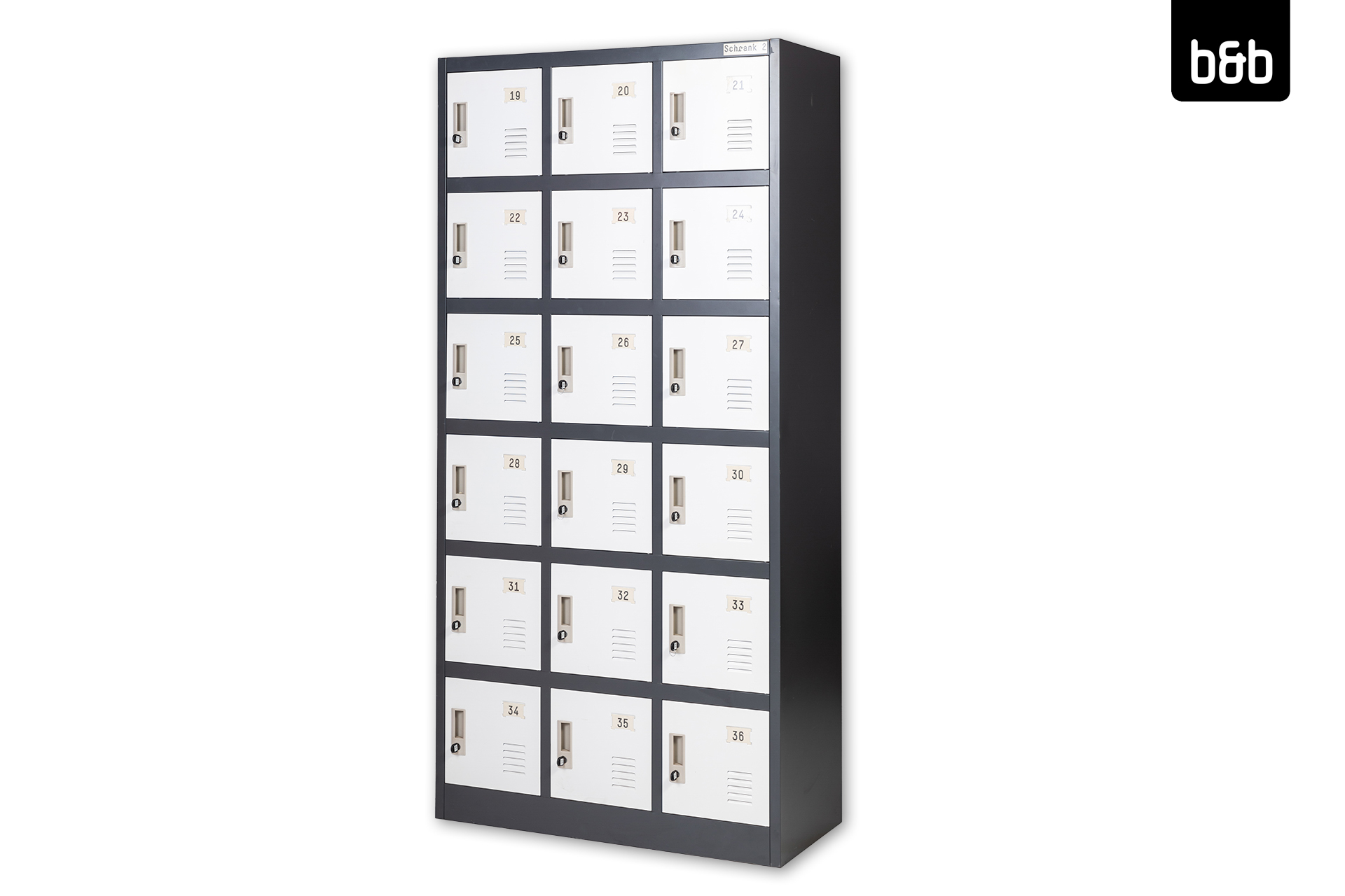 Schließfachschrank 18 Fächer, anthrazit/weiss